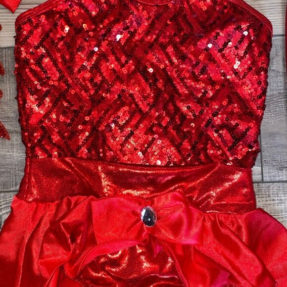 STUNNING CURTAIN CALL 2PC LEOTARD AND HAT RHINESTONE SEQUIN HOLIDAY SET MEDIUM - Picture 4 of 7